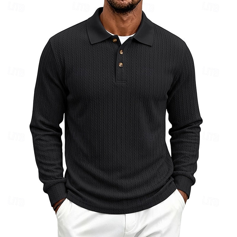 Polo Uomo Slim Fit Maniche Lunghe Jacquard